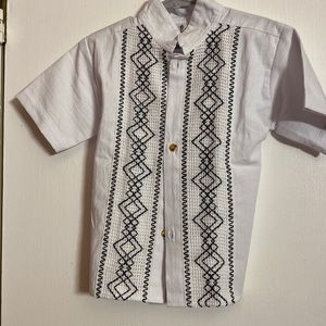 Kids White and Black Embroidered Button Down Shirt